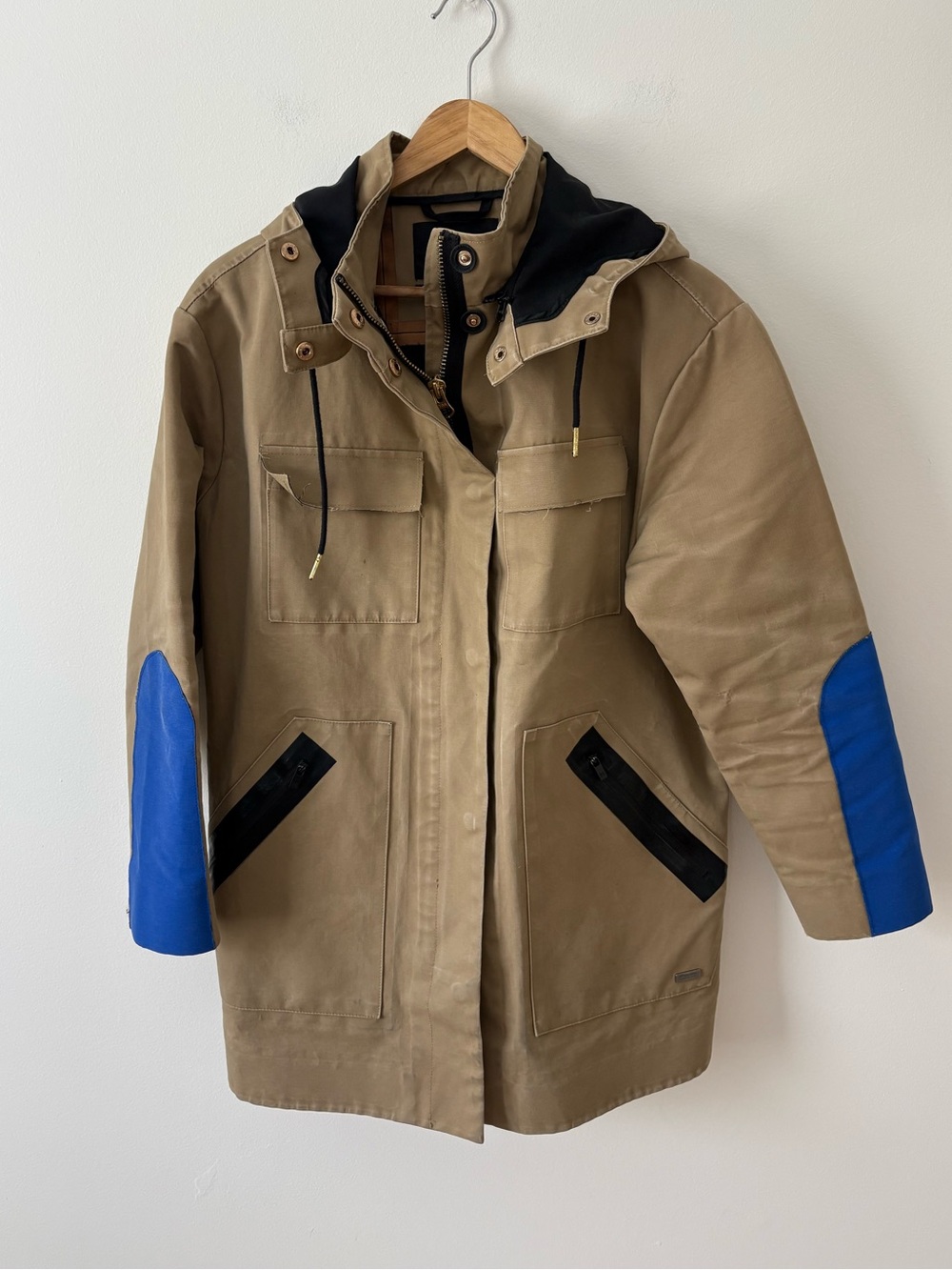 Scotch & Soda Heavyweight Hooded Utility Field Jacket Tan Blue Size Small Fall - Picture 2 of 16
